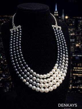 Multi-Row Pearl Necklace in Black and White